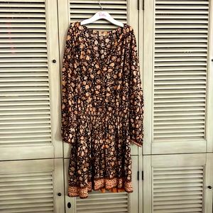 Faherty long sleeve v neck black and orange dress